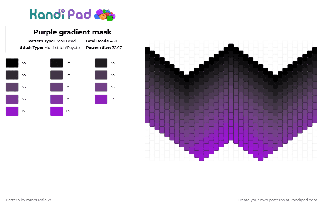 Purple gradient mask - Pony Bead Pattern by ra1nb0wfla5h on Kandi Pad - purple,pink