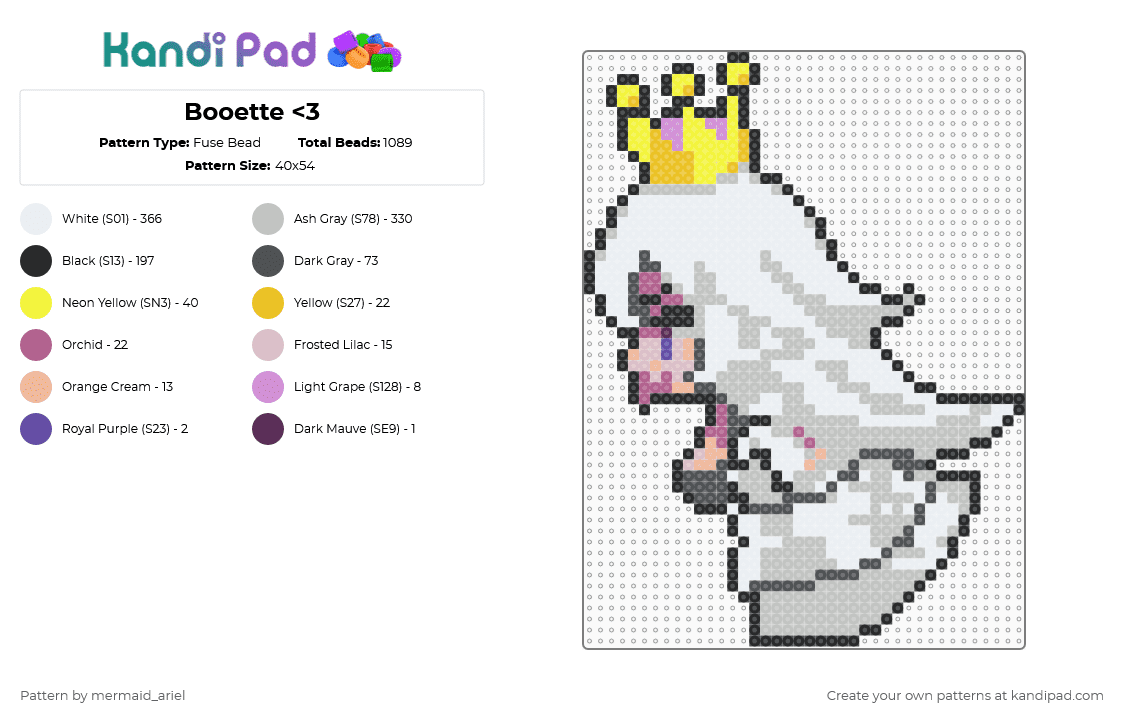 Booette - Fuse Bead Pattern by mermaid_ariel on Kandi Pad - beige