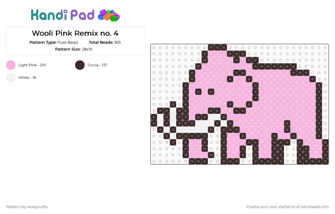 Wooli Pink Remix no. 4 - Fuse Bead Pattern by sassycrafts on Kandi Pad - brown,pink,wooli,edm,mammoth,animal,dubstep,cute,music