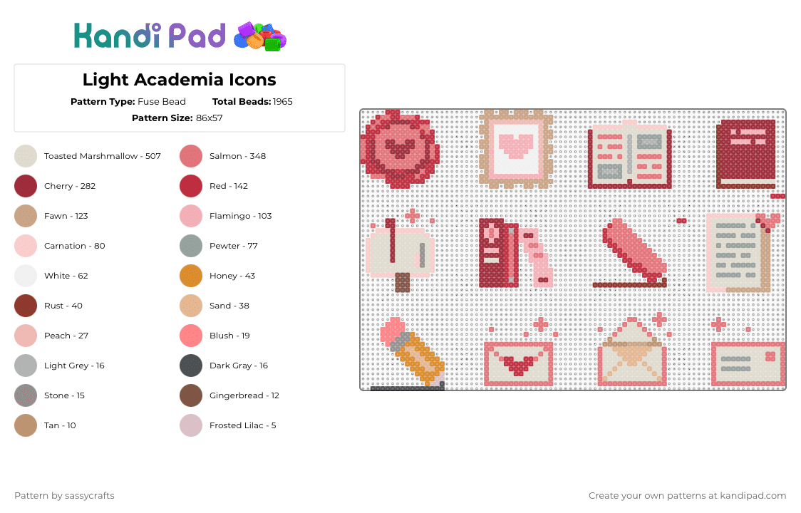 Light Academia Icons - Fuse Bead Pattern by sassycrafts on Kandi Pad - red,beige,cotdlightacademia,books,mail,letter,stamp,pencil,mailbox,seal