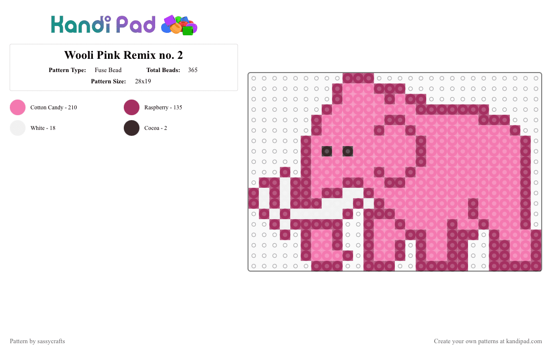 Wooli Pink Remix no. 2 - Fuse Bead Pattern by sassycrafts on Kandi Pad - pink,wooli,edm,mammoth,animal,wooly,music