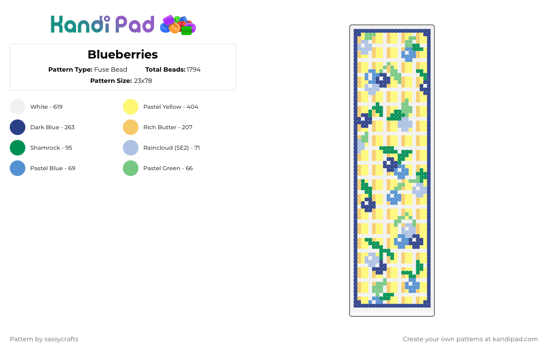 Blueberries - Fuse Bead Pattern by sassycrafts on Kandi Pad - blueberries,bookmark,blue,yellow