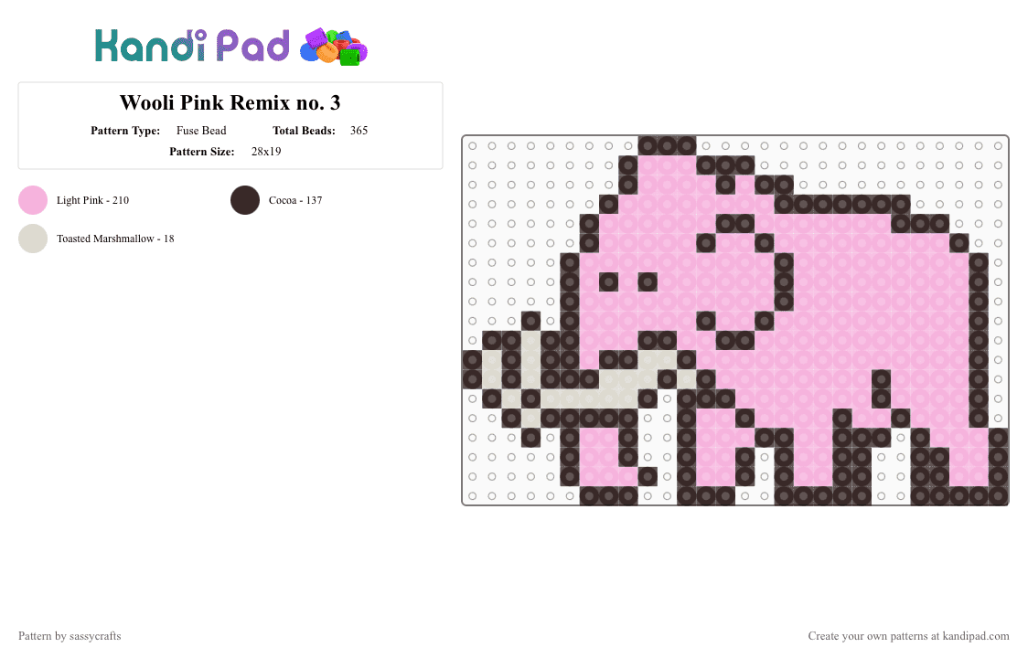 Wooli Pink Remix no. 3 - Fuse Bead Pattern by sassycrafts on Kandi Pad - brown,pink,wooli,edm,mammoth,animal,dubstep,cute,music