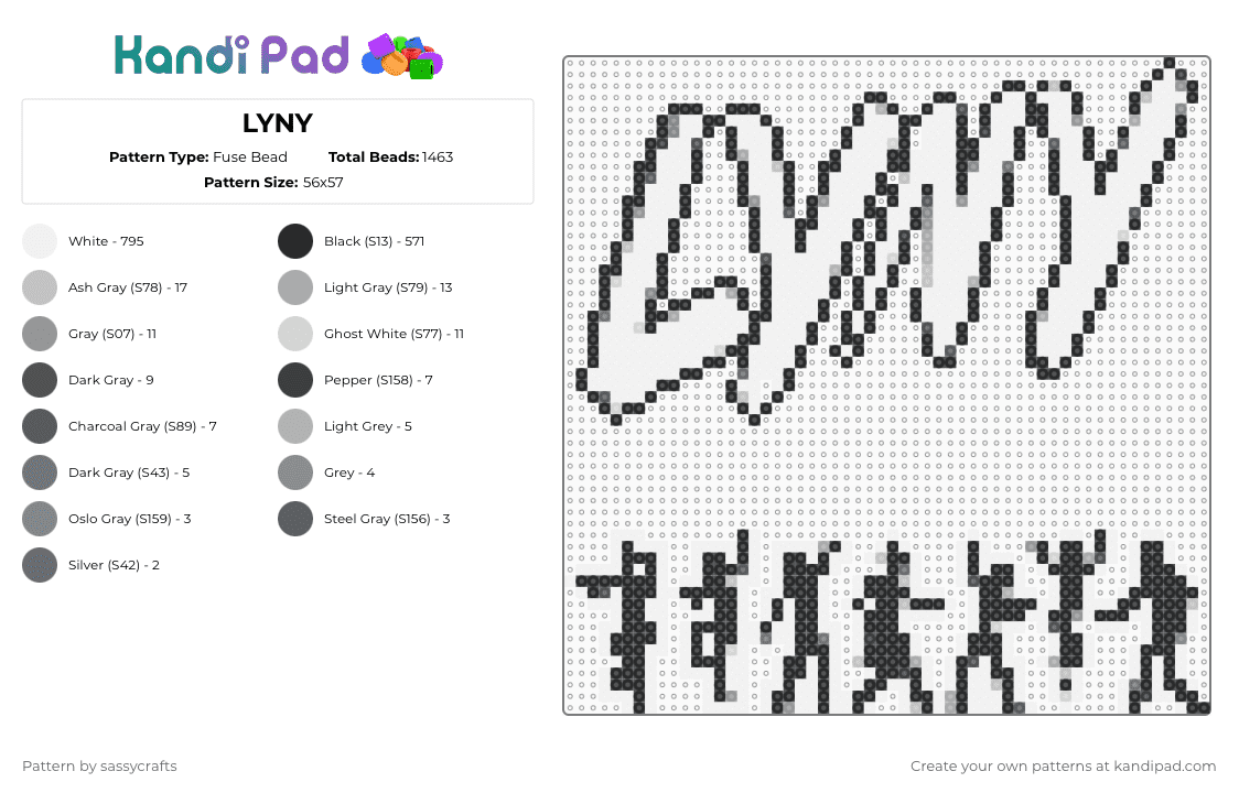 LYNY - Fuse Bead Pattern by sassycrafts on Kandi Pad - white,beige,gray,edm,lyny