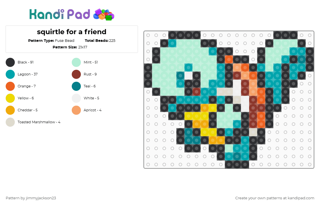 squirtle for a friend - Fuse Bead Pattern by jimmyjackson23 on Kandi Pad - teal,light blue