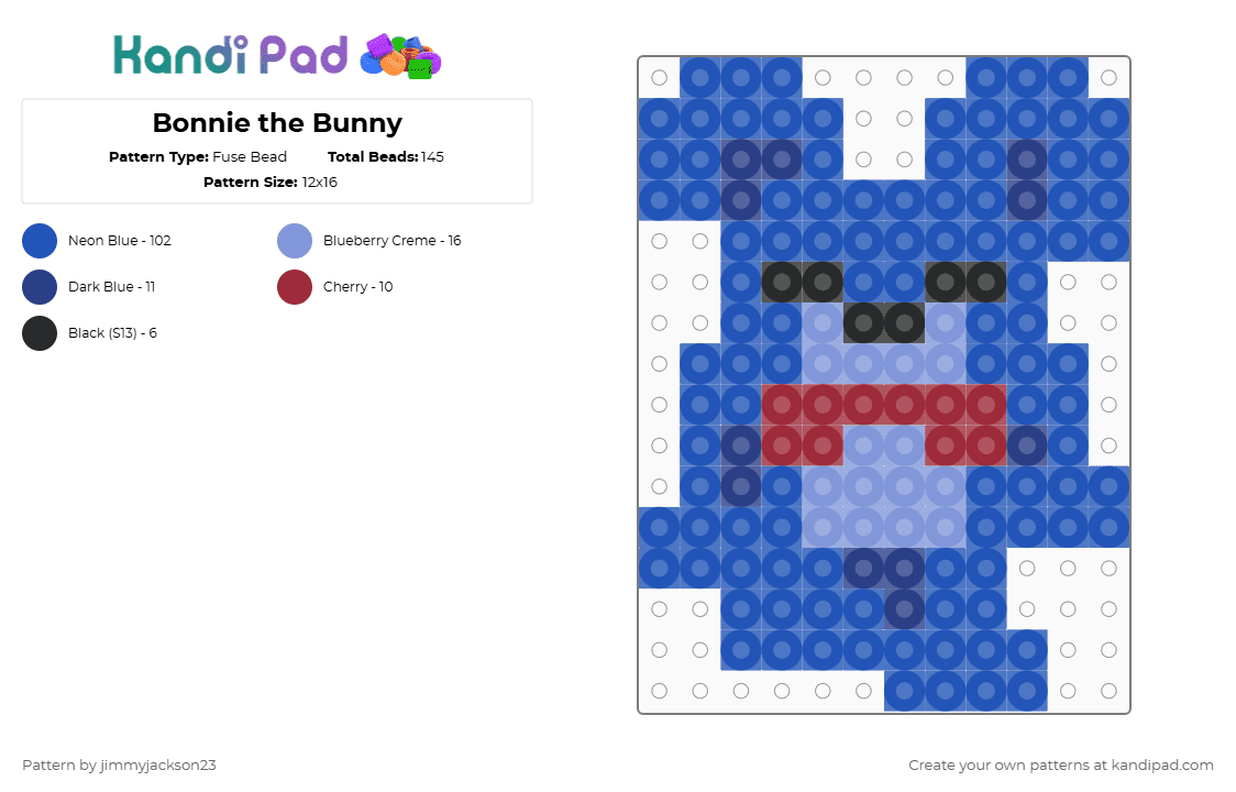 Bonnie the Bunny - Fuse Bead Pattern by jimmyjackson23 on Kandi Pad - blue,fnaf,bonnie,bunny