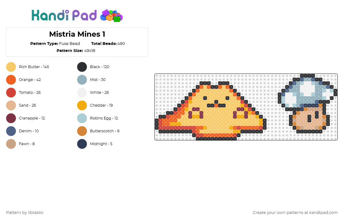 Mistria Mines 1 - Fuse Bead Pattern by libtastic on Kandi Pad - orange,yellow,light blue