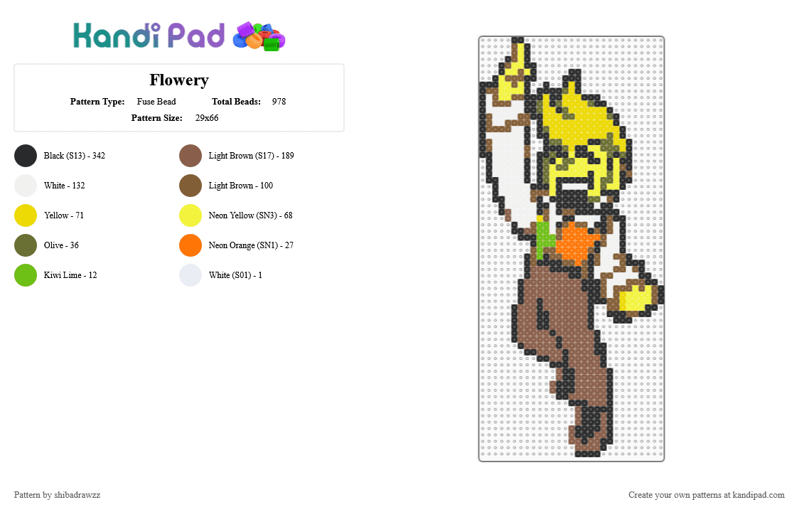 Flowery - Fuse Bead Pattern by shibadrawzz on Kandi Pad - deltarune, flowery, tan, yellow