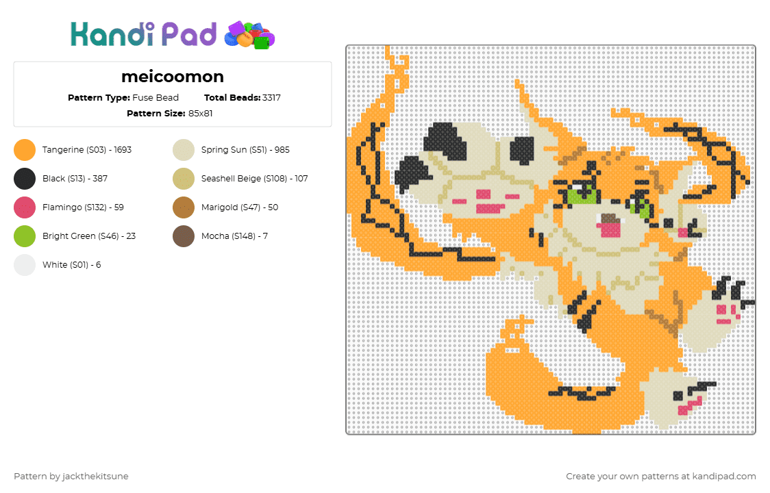meicoomon - Fuse Bead Pattern by jackthekitsune on Kandi Pad - orange,beige,gaming,digimon,tv,tv show