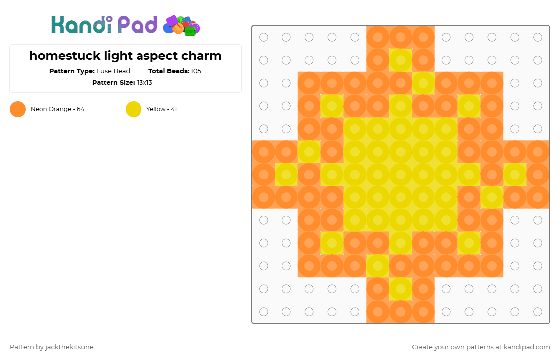 homestuck light aspect charm - Fuse Bead Pattern by jackthekitsune on Kandi Pad - yellow,orange