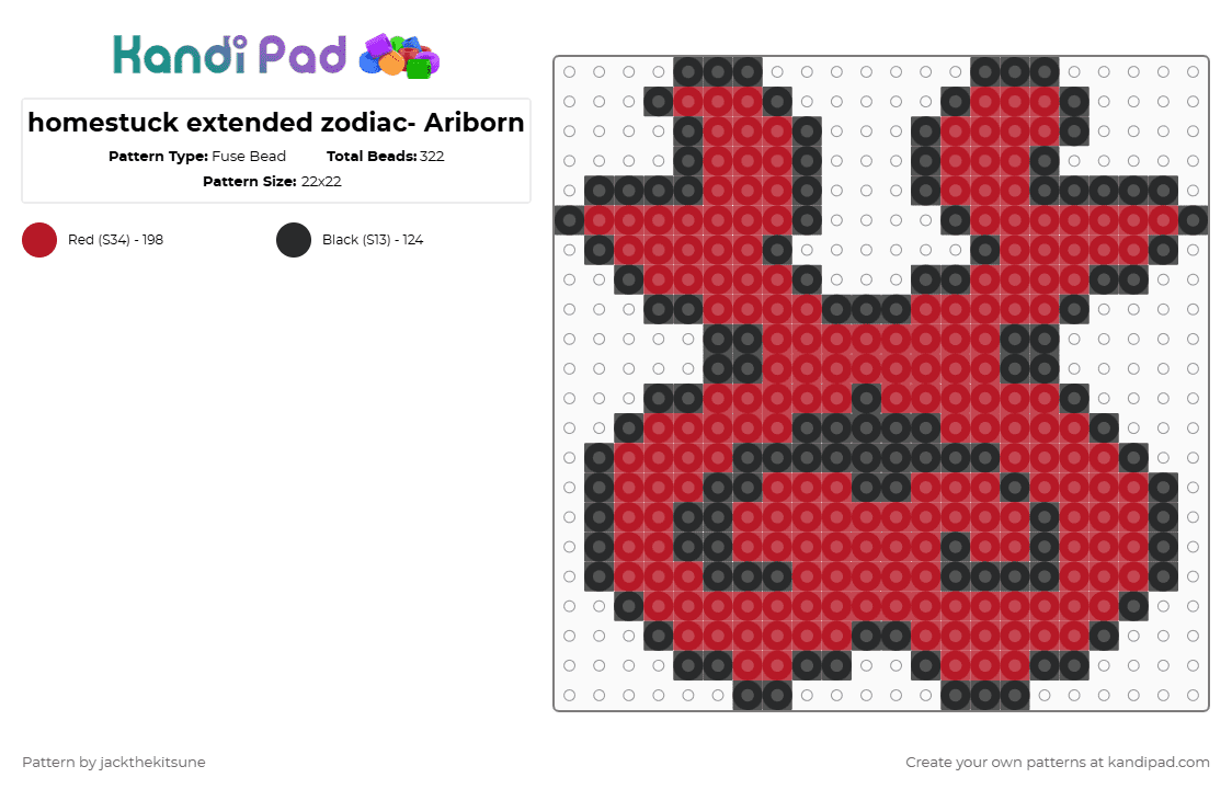 homestuck extended zodiac- Ariborn - Fuse Bead Pattern by jackthekitsune on Kandi Pad - red,black,homestuck