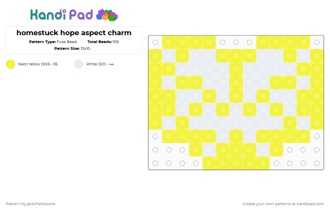homestuck hope aspect charm - Fuse Bead Pattern by jackthekitsune on Kandi Pad - white,yellow