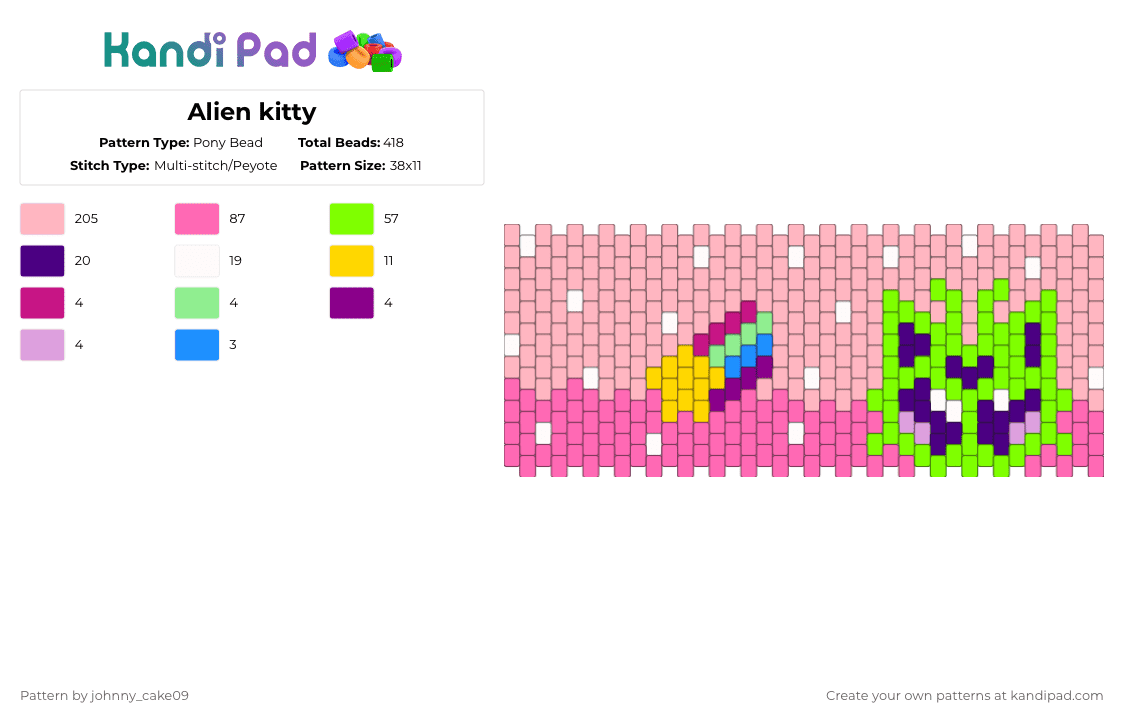Alien kitty - Pony Bead Pattern by deleted_user_636862 on Kandi Pad - pink