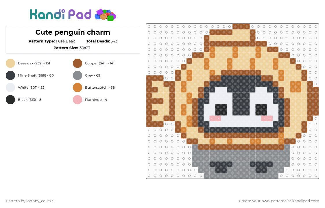 Cute penguin charm - Fuse Bead Pattern by deleted_user_636862 on Kandi Pad - tan,beige