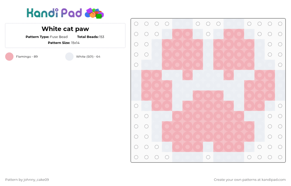 White cat paw - Fuse Bead Pattern by deleted_user_636862 on Kandi Pad - white,beige