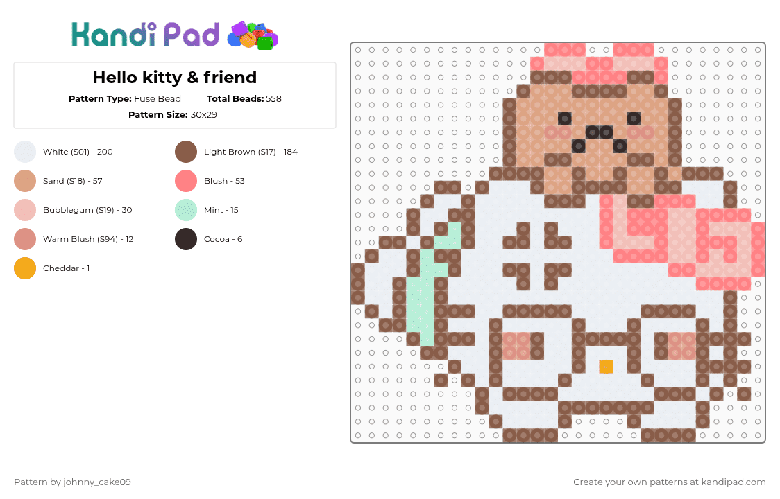 Hello kitty & friend - Fuse Bead Pattern by deleted_user_636862 on Kandi Pad - tan,beige