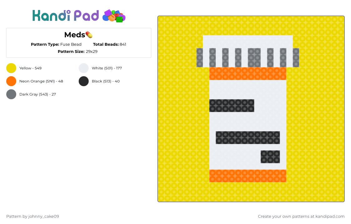 Meds💊 - Fuse Bead Pattern by deleted_user_636862 on Kandi Pad - pills,medicine,bottle,prescription,yellow