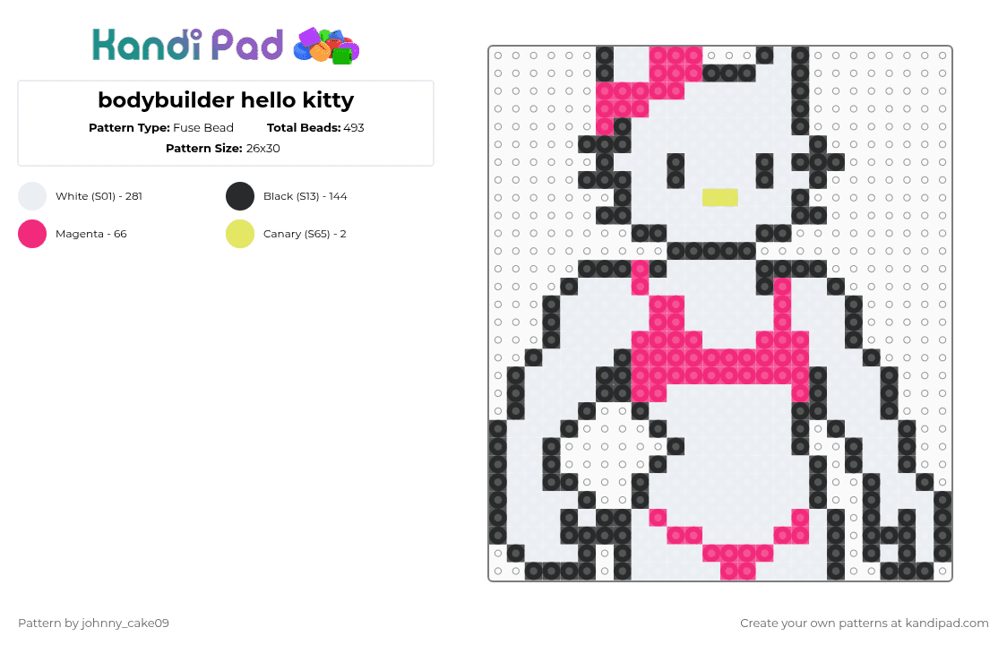 bodybuilder hello kitty - Fuse Bead Pattern by deleted_user_636862 on Kandi Pad - white,pink