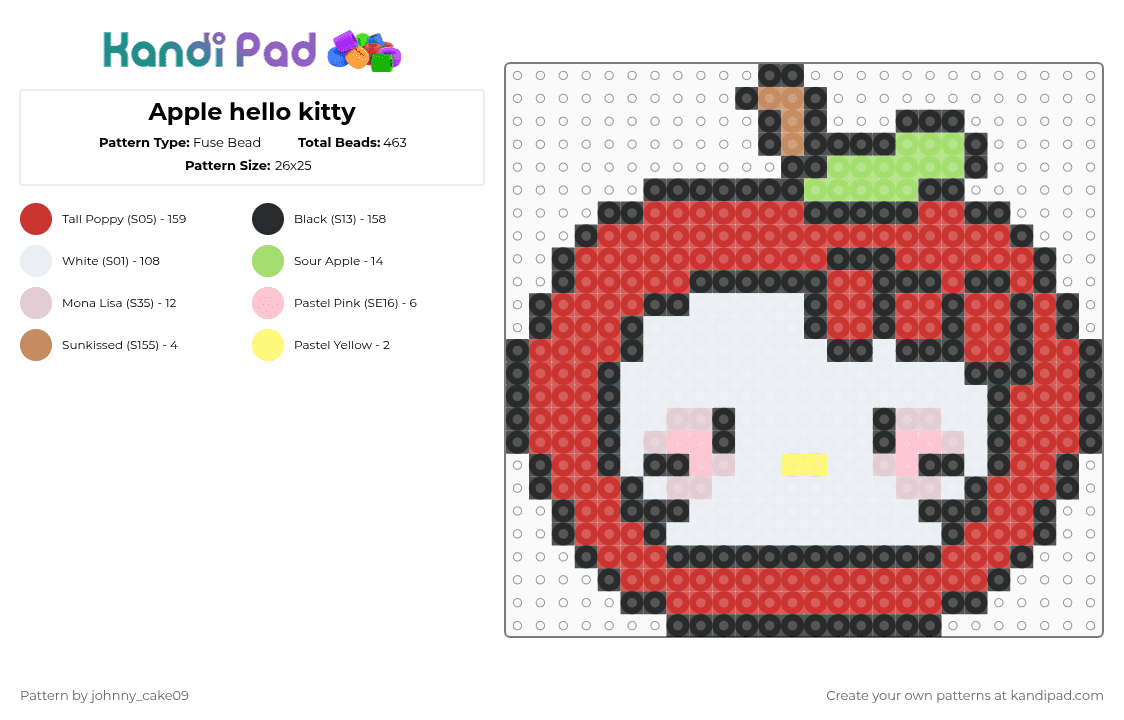 Apple hello kitty - Fuse Bead Pattern by deleted_user_636862 on Kandi Pad - red