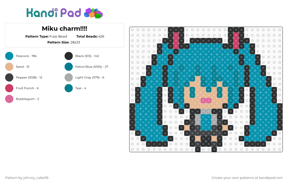 Miku charm!!!! - Fuse Bead Pattern by deleted_user_636862 on Kandi Pad - teal