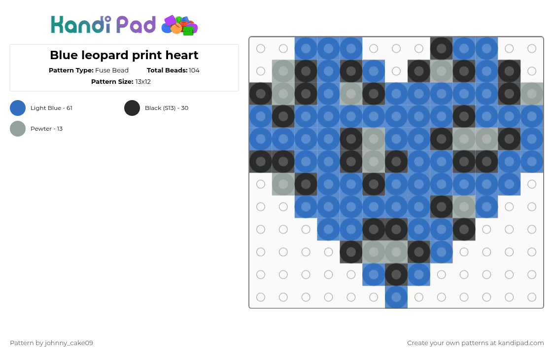 Blue leopard print heart - Fuse Bead Pattern by deleted_user_636862 on Kandi Pad - blue