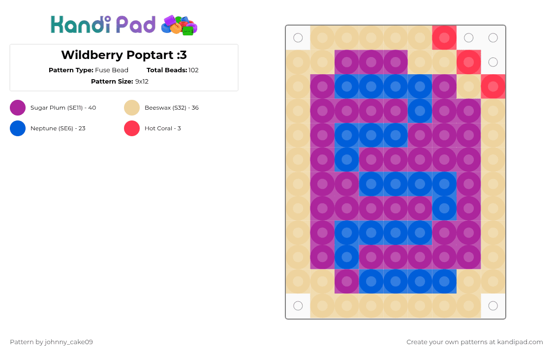 Wildberry Poptart :3 - Fuse Bead Pattern by deleted_user_636862 on Kandi Pad - beige,pink