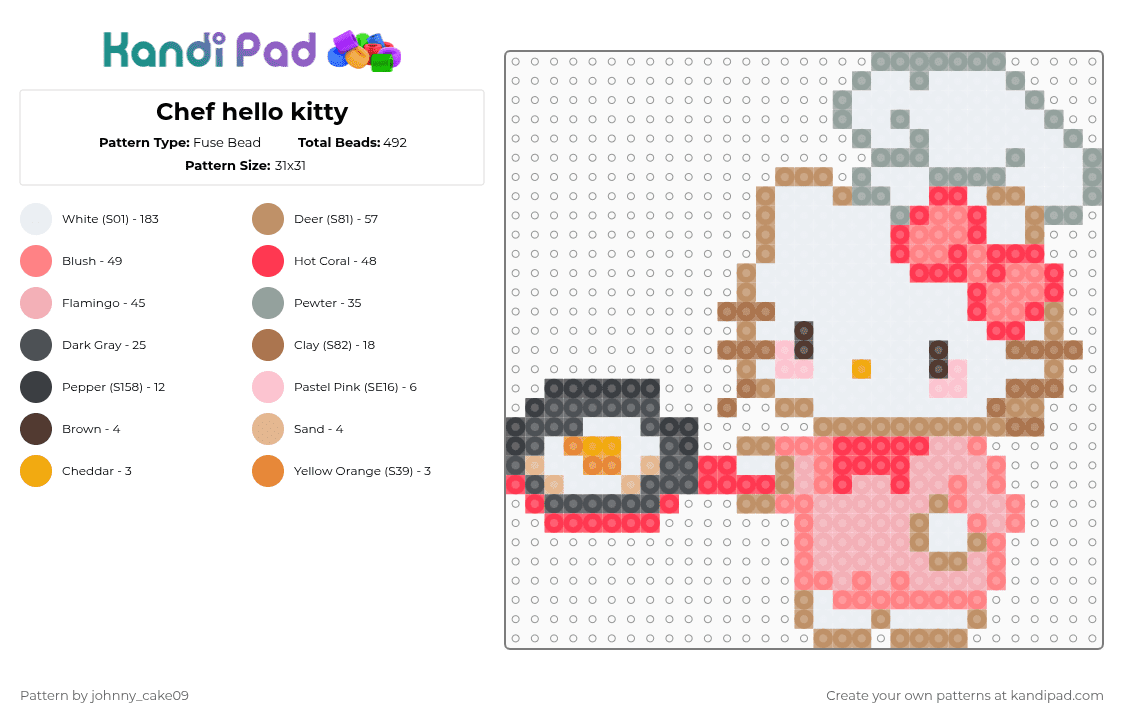 Chef hello kitty - Fuse Bead Pattern by deleted_user_636862 on Kandi Pad - white,tan,red,beige,colorful