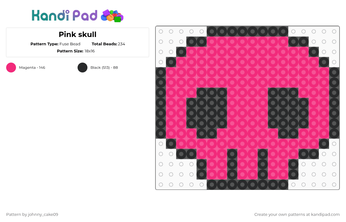 Pink skull - Fuse Bead Pattern by deleted_user_636862 on Kandi Pad - black,pink