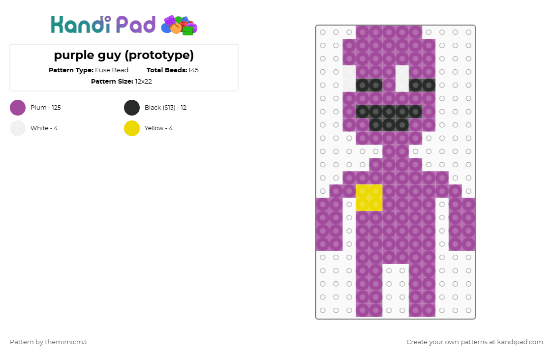 purple guy (prototype) - Fuse Bead Pattern by themimicm3 on Kandi Pad - pink,fnaf,afton