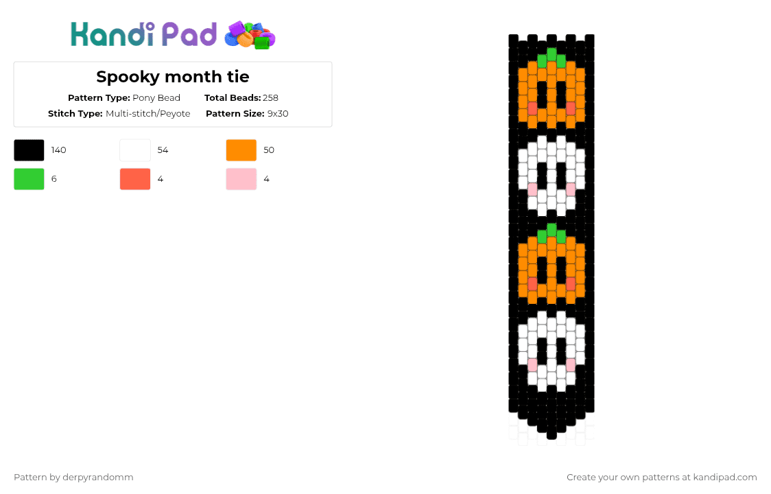 Spooky month tie - Pony Bead Pattern by derpyrandomm on Kandi Pad - black,white,orange,spooky month,halloween,sr pelo