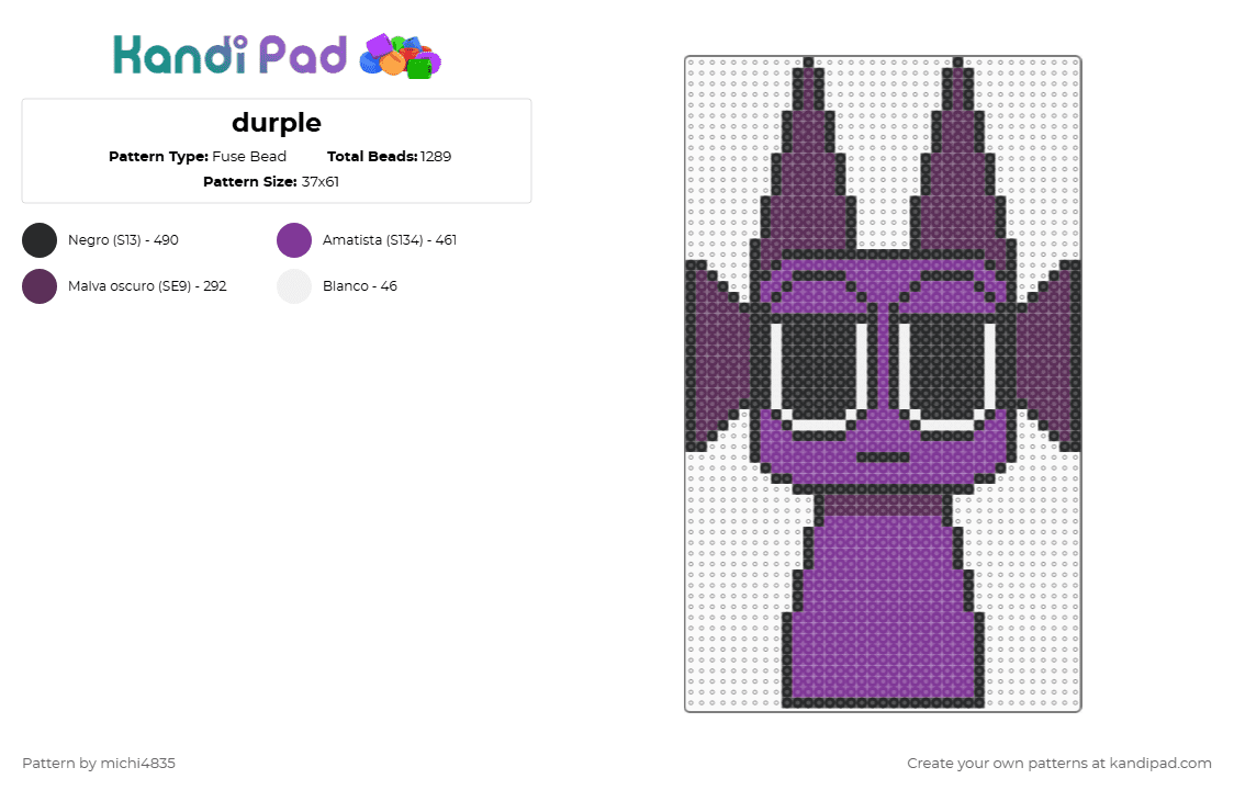 Durple Pattern Durple Fuse Bead Pattern - Kandi Pad | Kandi Patterns, Fuse Bead ...