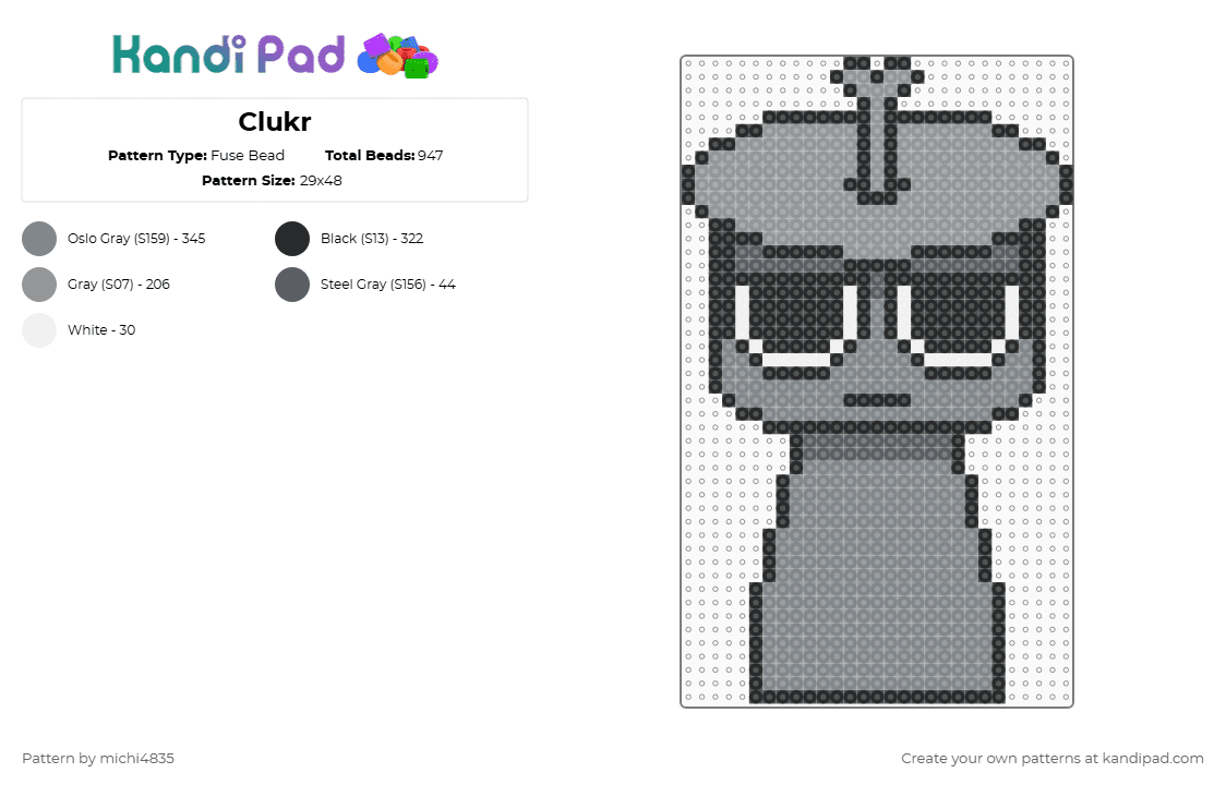 Clukr - Fuse Bead Pattern by michi4835 on Kandi Pad - gray