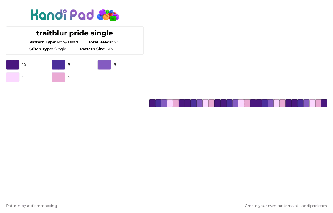 traitblur pride single - Pony Bead Pattern by autismmaxxing on Kandi Pad - purple,pink,lgbtqia,queer,alterhuman,neurodivergent,gender,neolabel