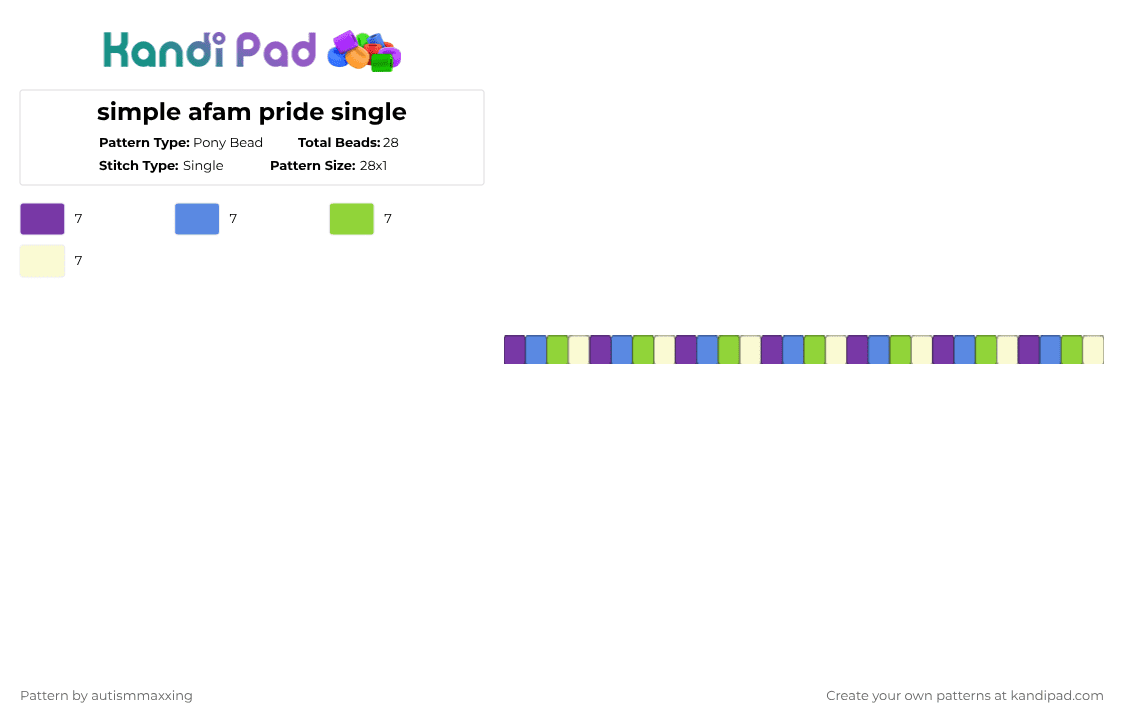 simple apl pride single - Pony Bead Pattern by autismmaxxing on Kandi Pad - purple,blue,green,aplatonic,aspec,lgbtqia,queer