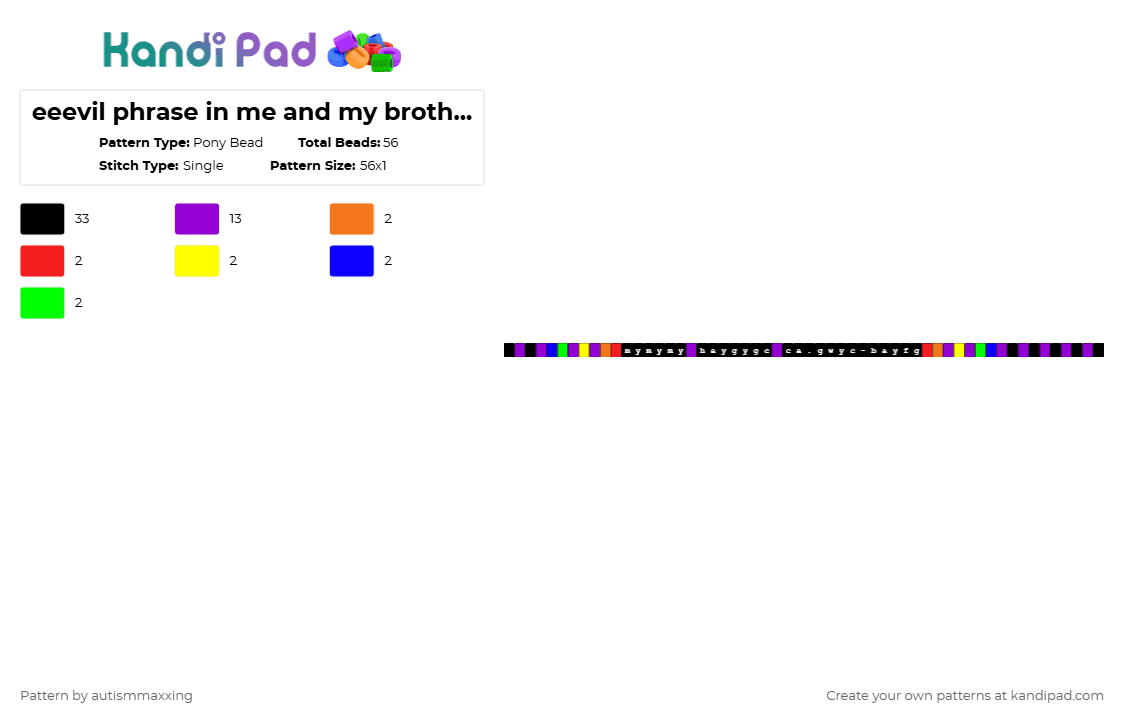 eeevil phrase in me and my brothers conlang - Pony Bead Pattern by autismmaxxing on Kandi Pad - black,purple,cotdalienlanguages,brainrot conlang,that me and my brother made,fcking evil ahh evil ahh lang