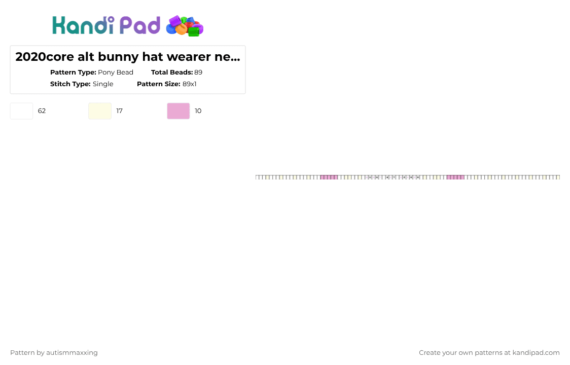 2020core alt bunny hat wearer necklace?/single - Pony Bead Pattern by autismmaxxing on Kandi Pad - white,scenemo,2020 alt,tiktok,poser,scenecore,i think idk,cringe,kid