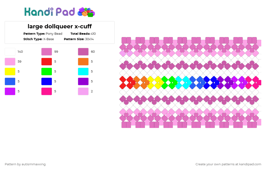 large dollqueer x-cuff - Pony Bead Pattern by autismmaxxing on Kandi Pad - pink,pride,radqueer blankqueer,stance,ideology,pro rq,radq,pro transid radinclus,dollqueer