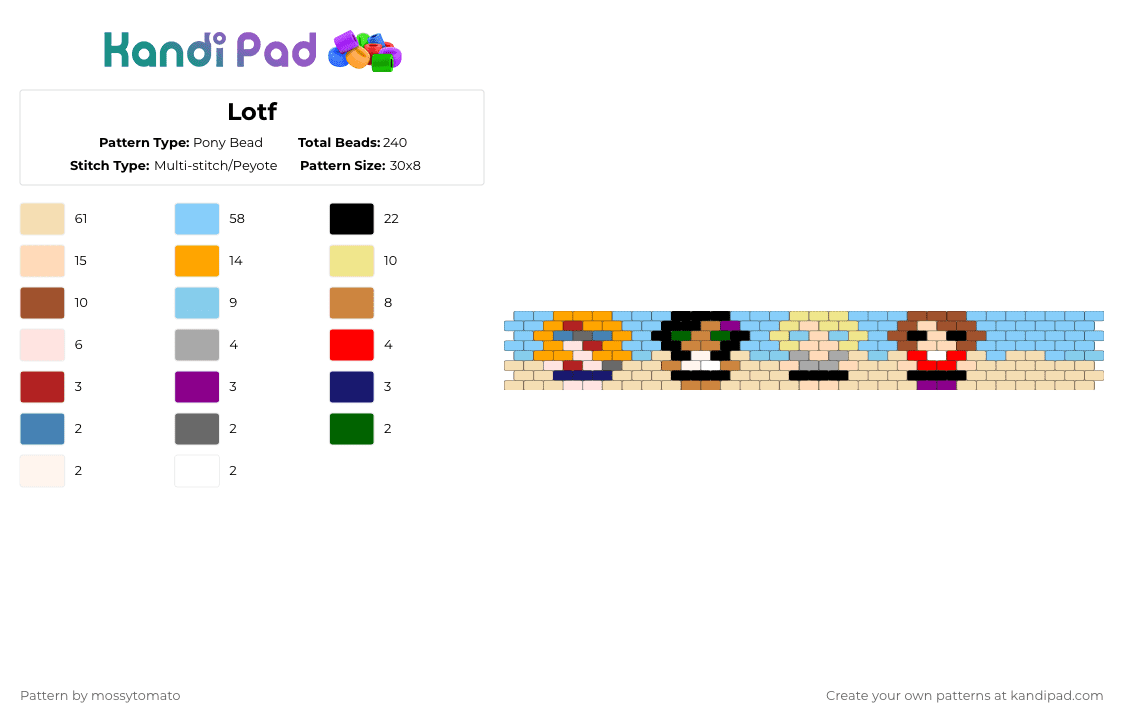 Lotf - Pony Bead Pattern by mossytomato on Kandi Pad - light blue,orange,beige