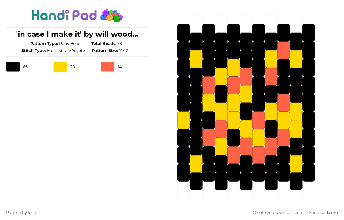 \'in case I make it\' by will wood keychain - Pony Bead Pattern by lelle on Kandi Pad - black,yellow,red