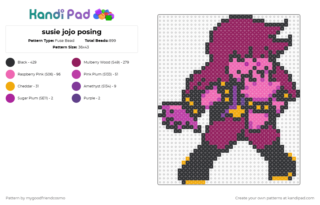 susie jojo posing - Fuse Bead Pattern by mygoodfriendcosmo on Kandi Pad - pink