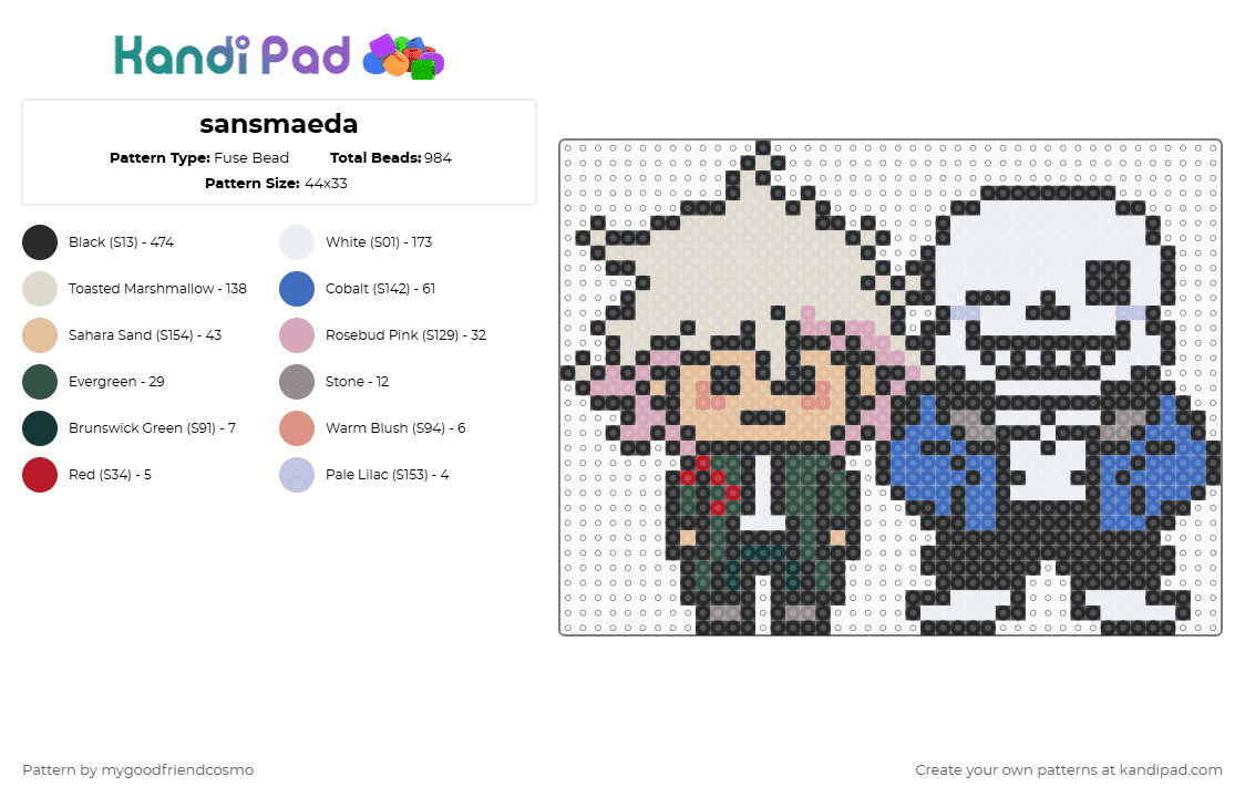 sansmaeda - Fuse Bead Pattern by mygoodfriendcosmo on Kandi Pad - black,beige,sansmaeda,sans,nagito,danganronpa
