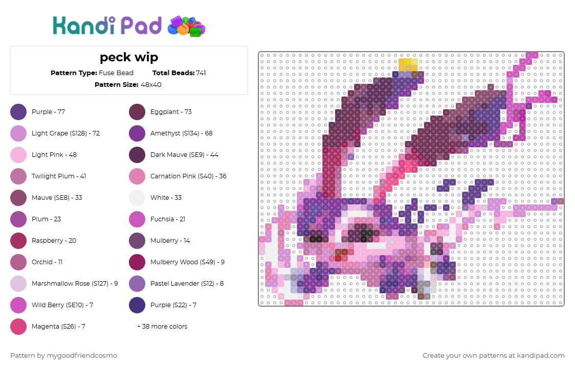 peck wip - Fuse Bead Pattern by mygoodfriendcosmo on Kandi Pad - pink,purple