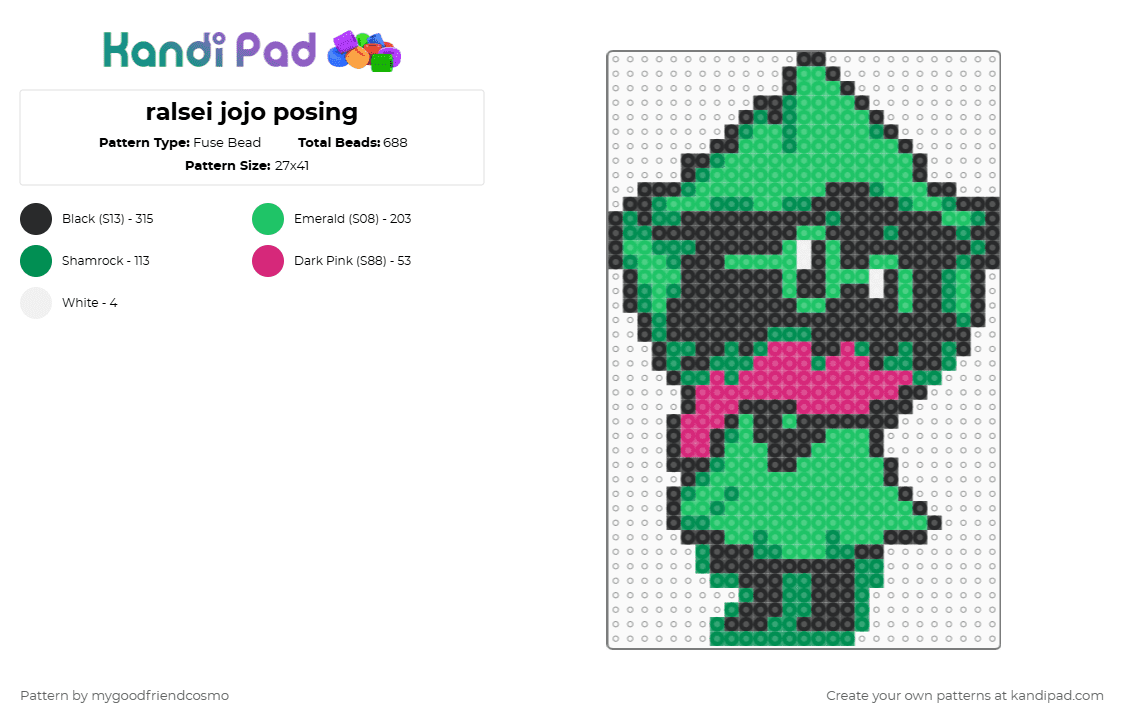 ralsei jojo posing - Fuse Bead Pattern by mygoodfriendcosmo on Kandi Pad - green