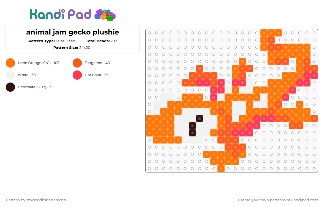 animal jam gecko plushie - Fuse Bead Pattern by mygoodfriendcosmo on Kandi Pad - orange