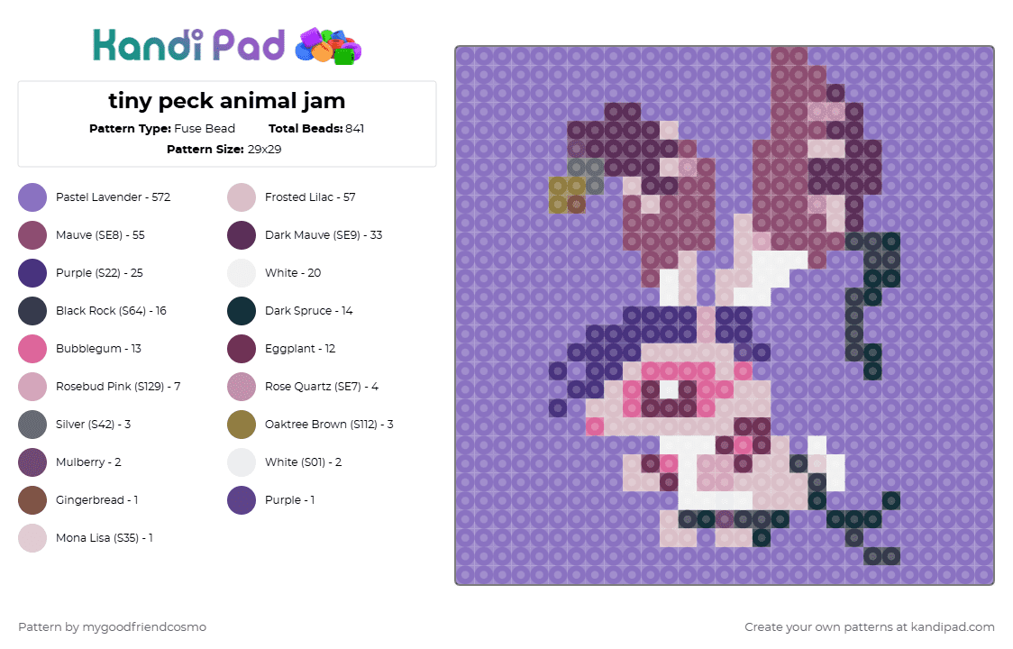 tiny peck animal jam - Fuse Bead Pattern by mygoodfriendcosmo on Kandi Pad - pink,blue