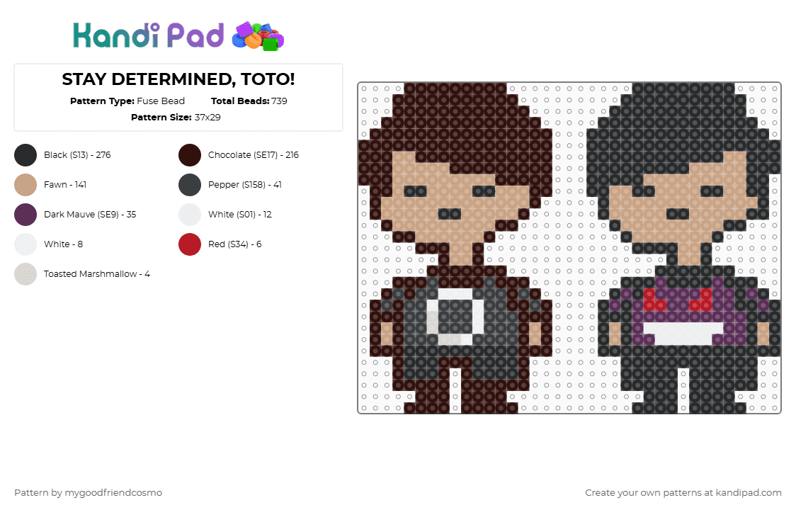 STAY DETERMINED, TOTO! - Fuse Bead Pattern by mygoodfriendcosmo on Kandi Pad - beige, brown, dan and phil, dan howell, dnp, phil lester, undertale