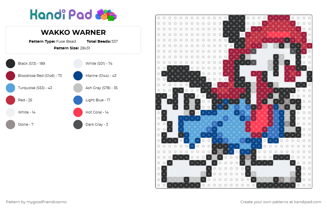 WAKKO WARNER - Fuse Bead Pattern by mygoodfriendcosmo on Kandi Pad - blue, red