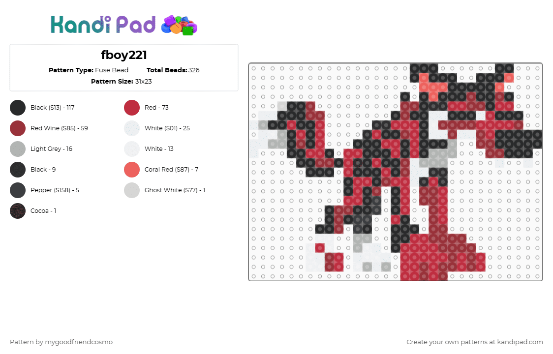 fboy221 - Fuse Bead Pattern by mygoodfriendcosmo on Kandi Pad - red