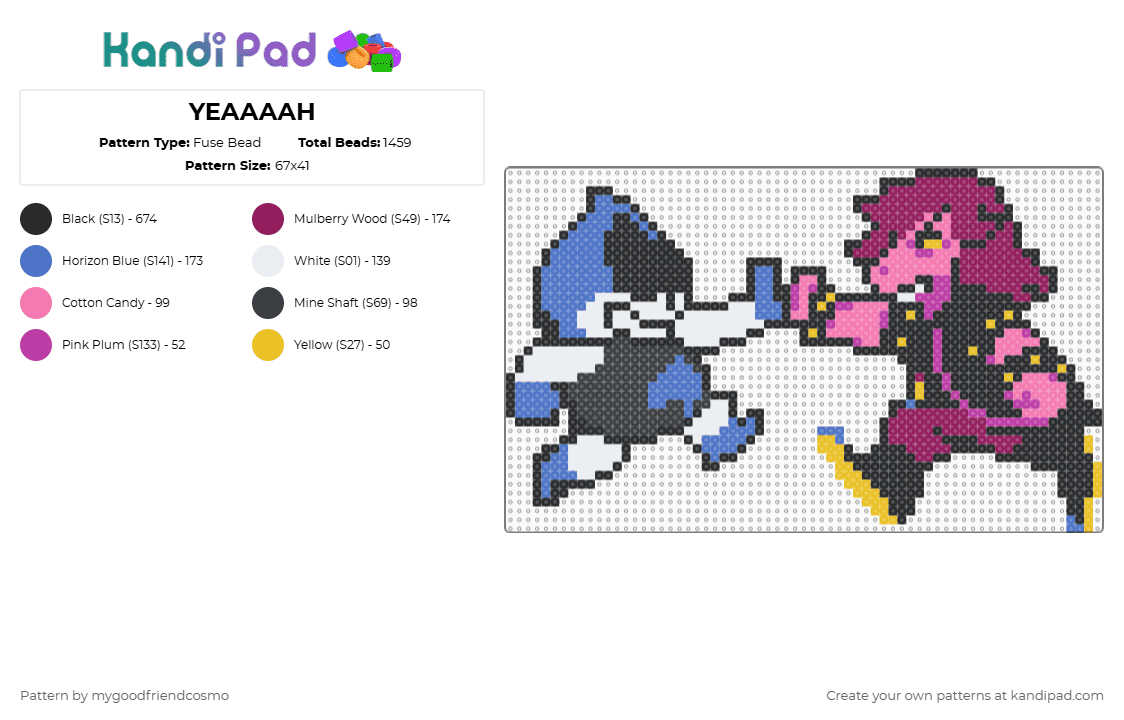 YEAAAAH - Fuse Bead Pattern by mygoodfriendcosmo on Kandi Pad - black,pink,deltarune,susie,lancer,susie deltarune,lancer deltarune