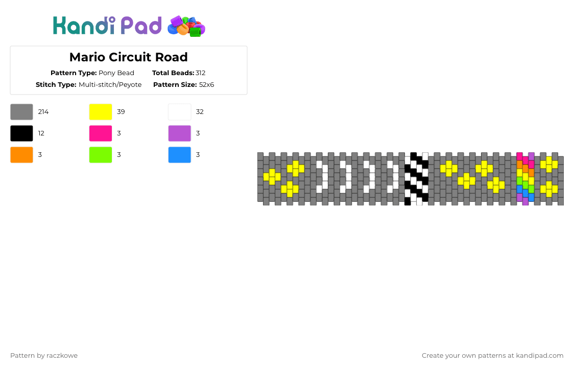 Mario Circuit Road - Pony Bead Pattern by raczkowe on Kandi Pad - gray